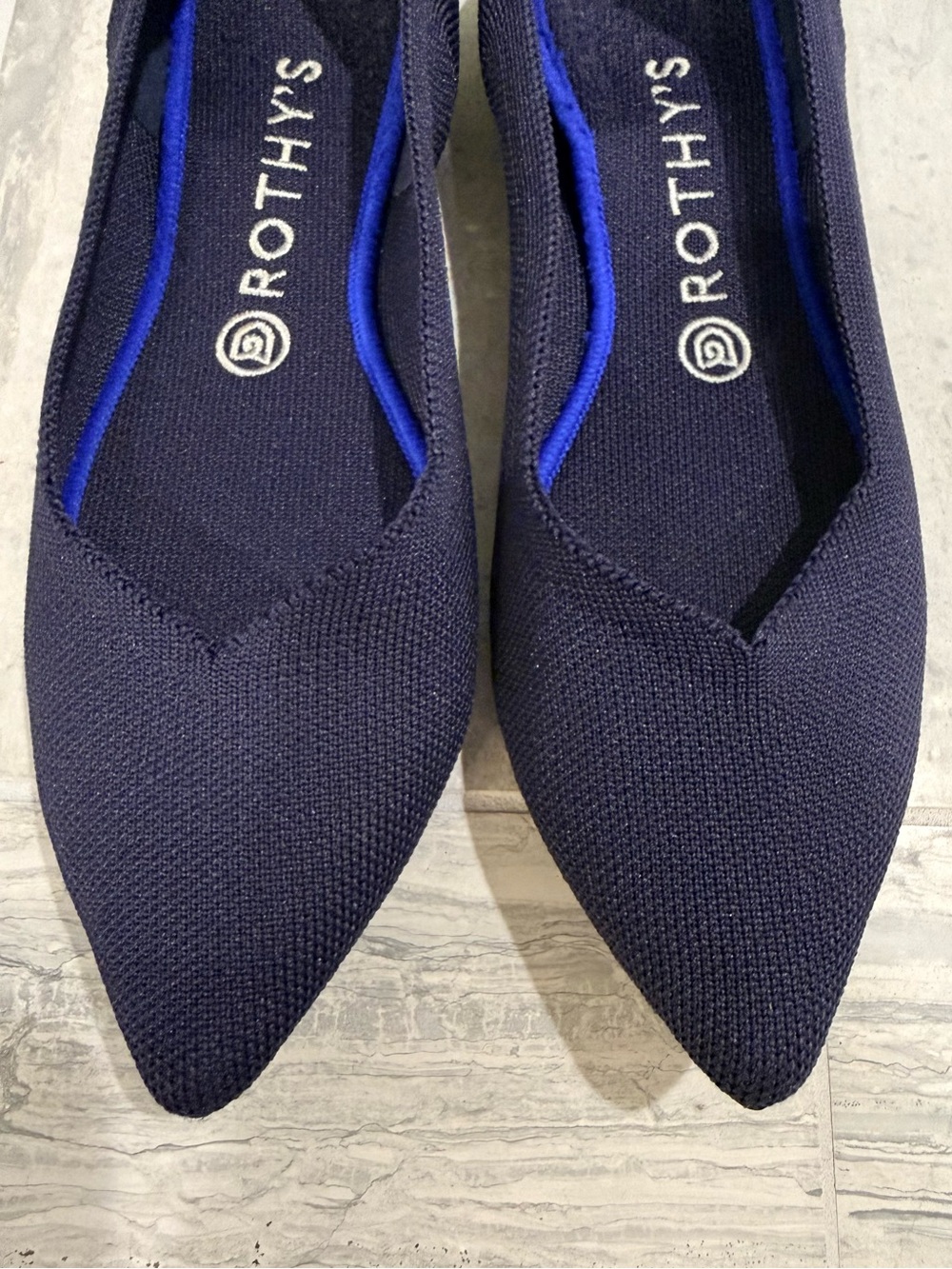 Rothy's Navy Pointed Toe Flats with Blue Trim - Picture 7 of 7